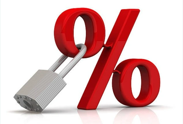 A padlock symbol over an interest rate chart, symbolizing a mortgage rate lock